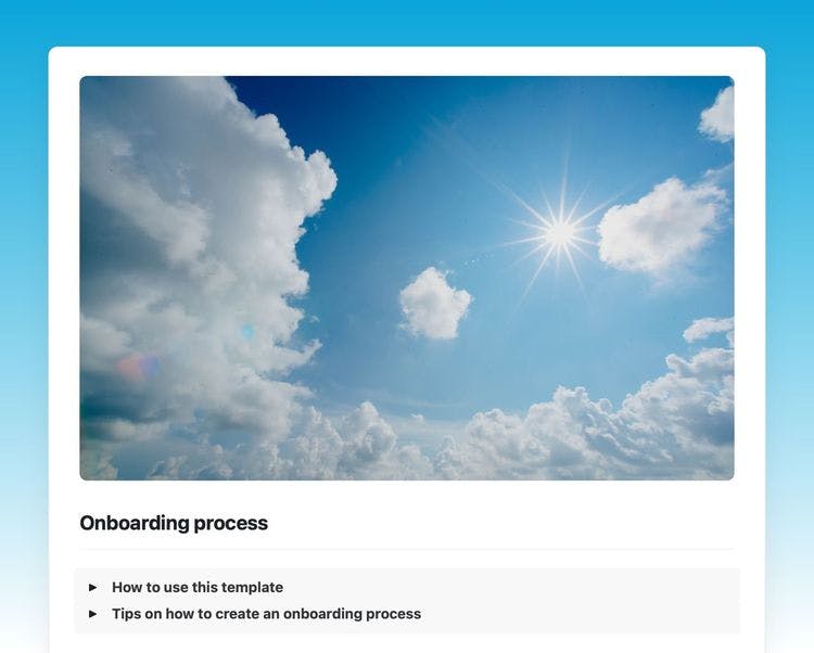 Craft Free Template: Onboarding process template in Craft showing instructions and tips.