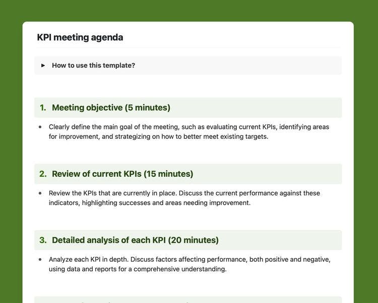 KPI meeting agenda template in Craft.