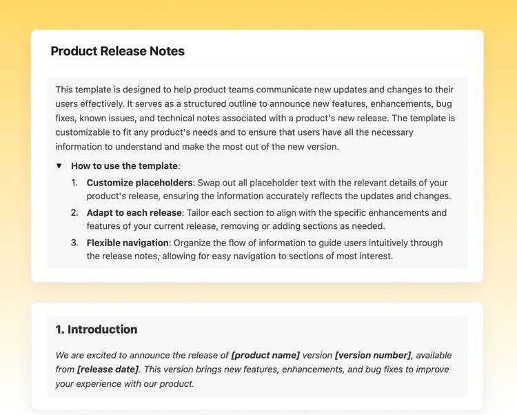 Product release notes in craft