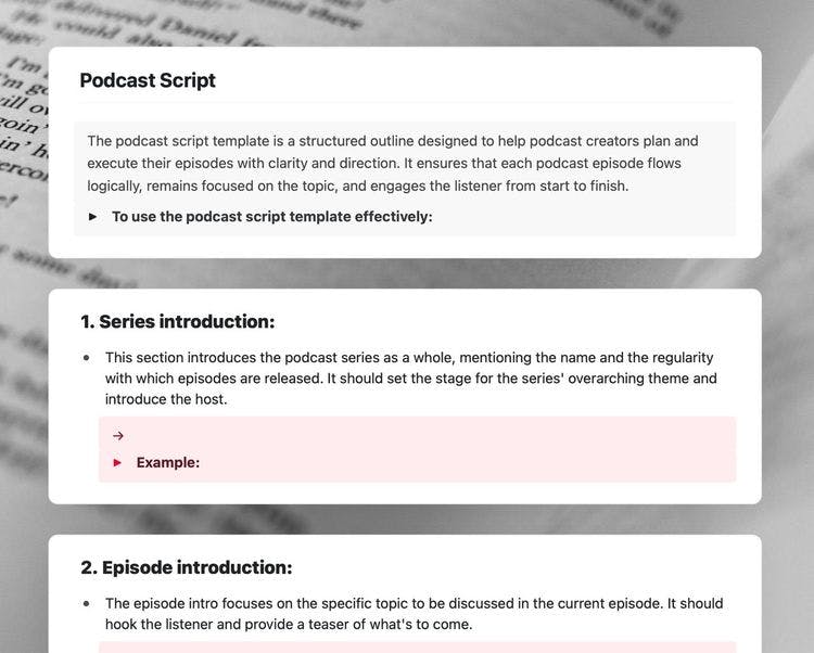 Craft Free Template: Podcast script in craft