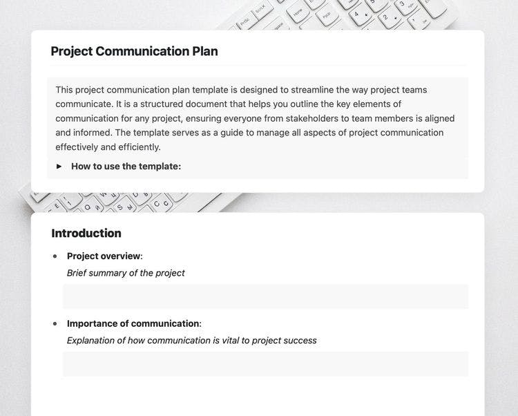 Craft Free Template: Project communication plan in craft