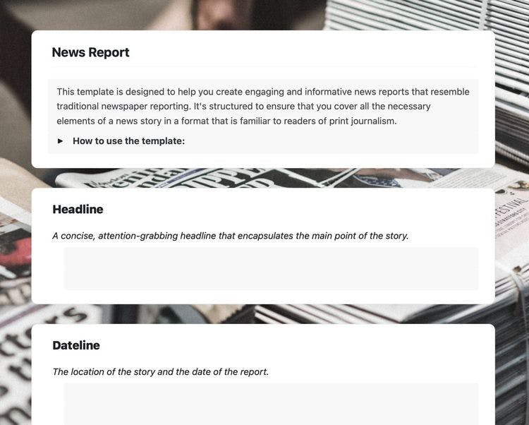 Craft Free Template: news report in craft