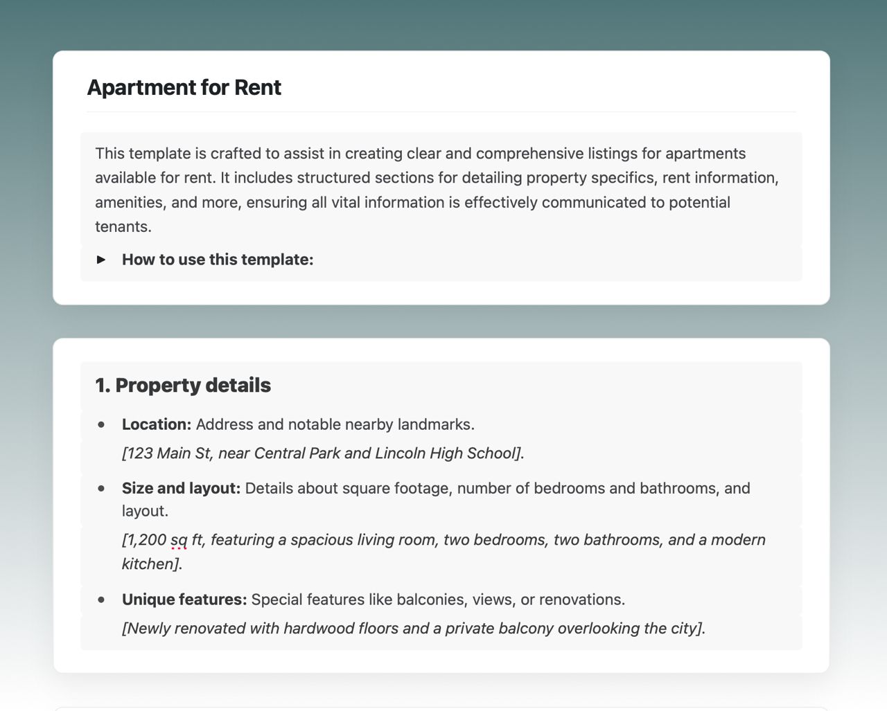 Apartment for rent | Free Template | Craft