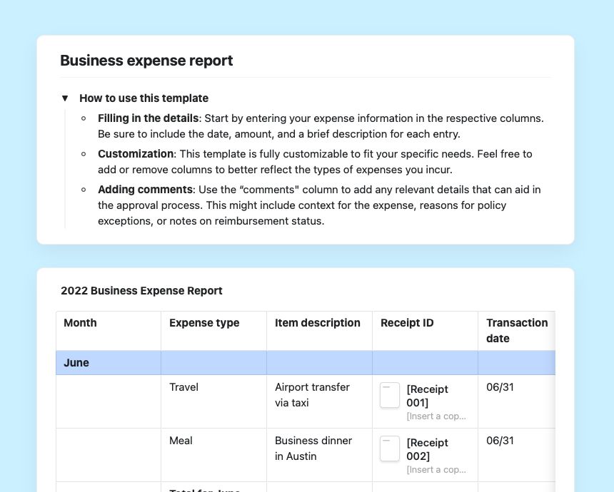 Business expense report | Free Template | Craft