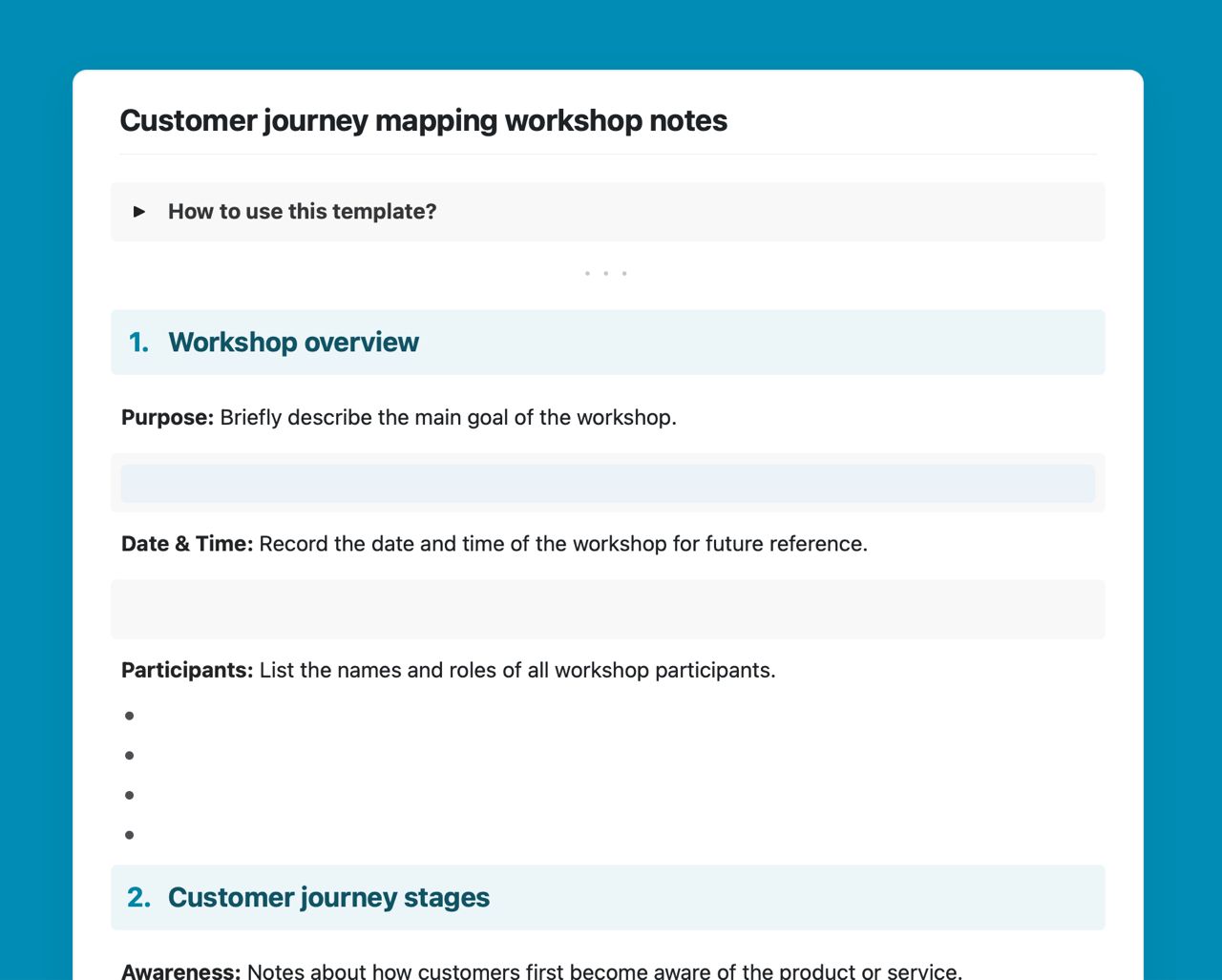 Customer journey mapping workshop notes | Free Template | Craft