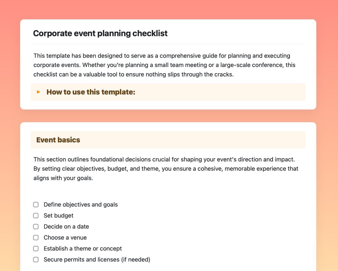 Corporate event planning checklist | Free Template | Craft