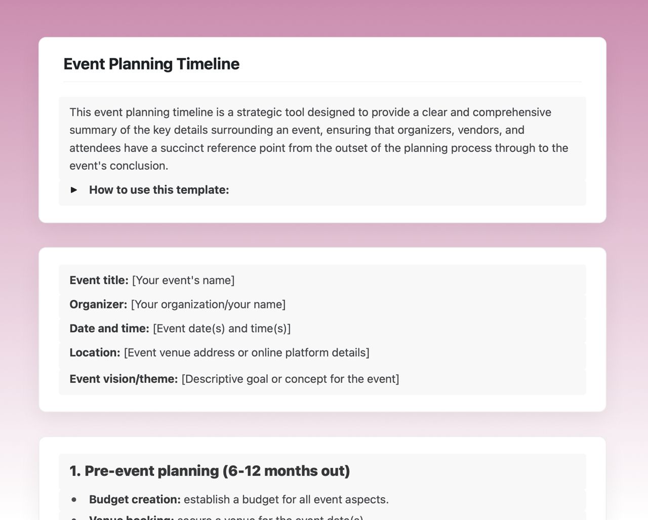 Event planning timeline | Free Template | Craft