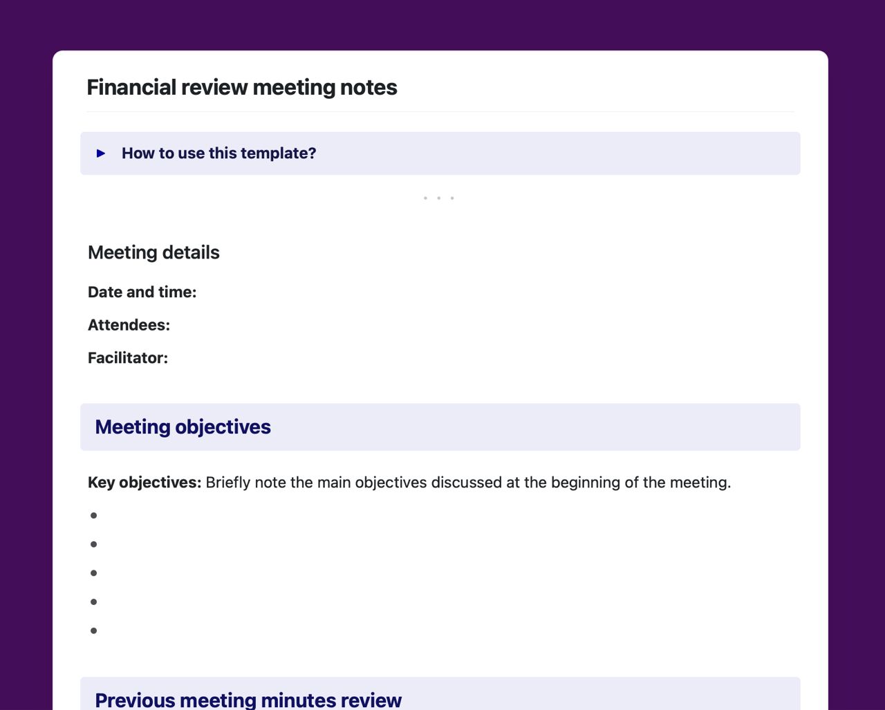Financial review meeting notes | Free Template | Craft