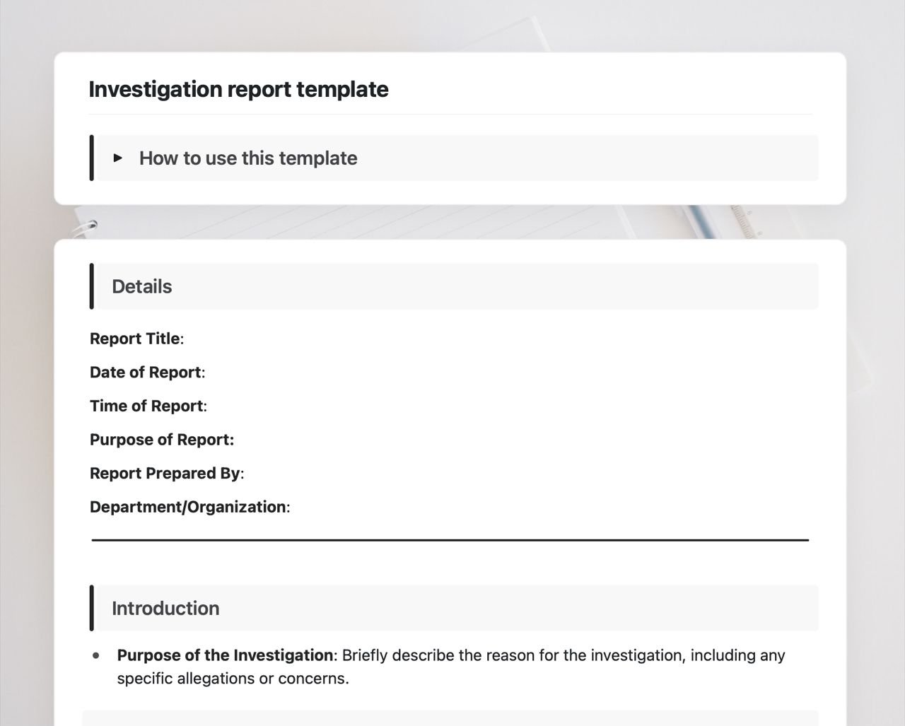 Investigation report | Free Template | Craft