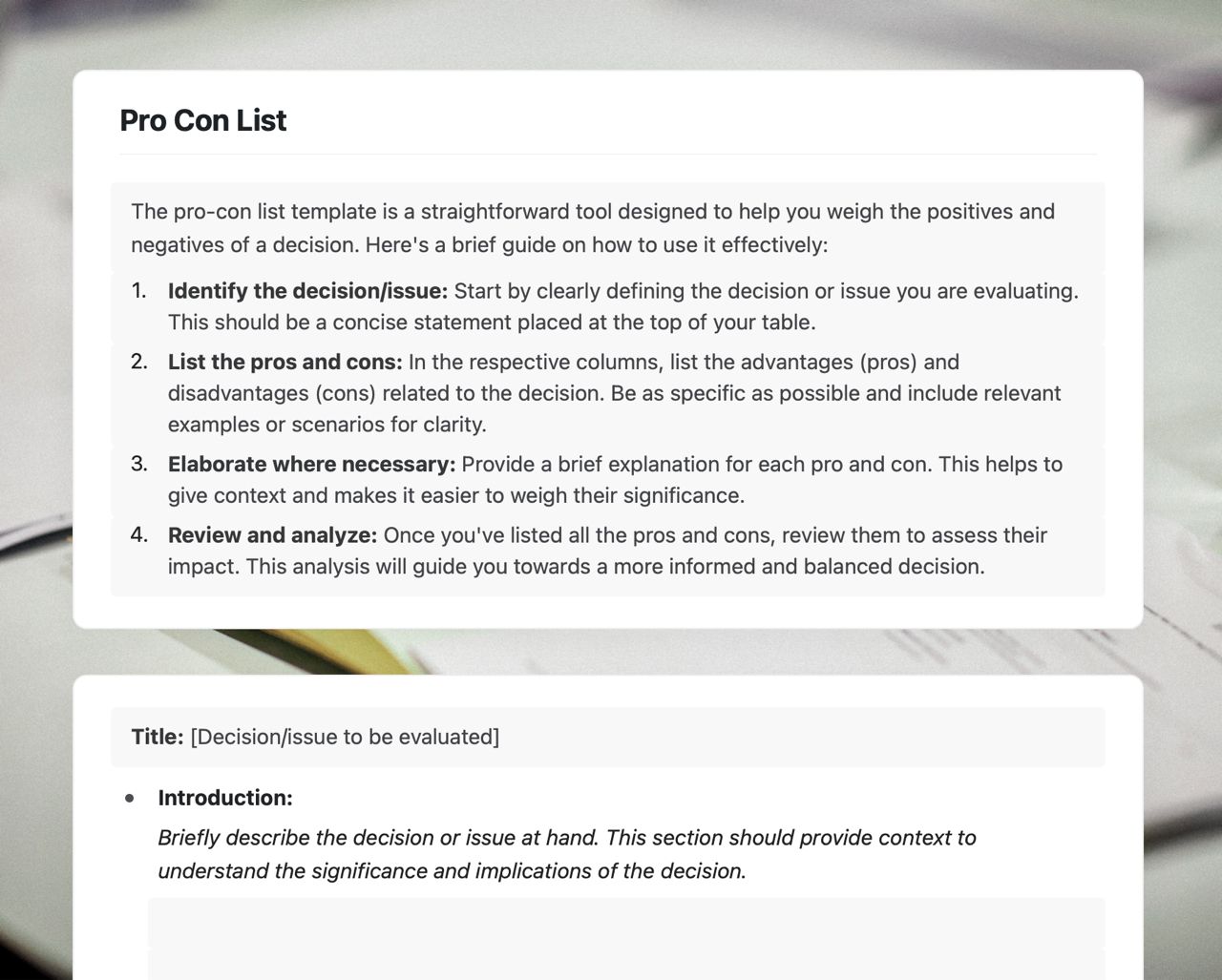Pro con list | Free Template | Craft