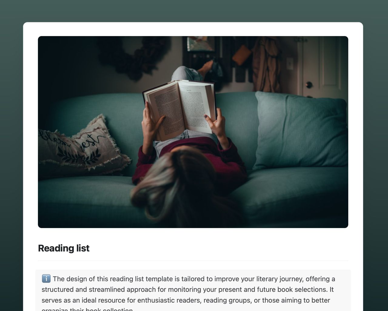 Reading list | Free Template | Craft