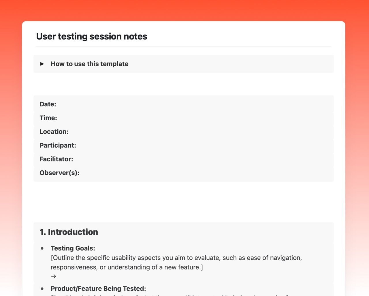 User testing session notes | Free Template | Craft