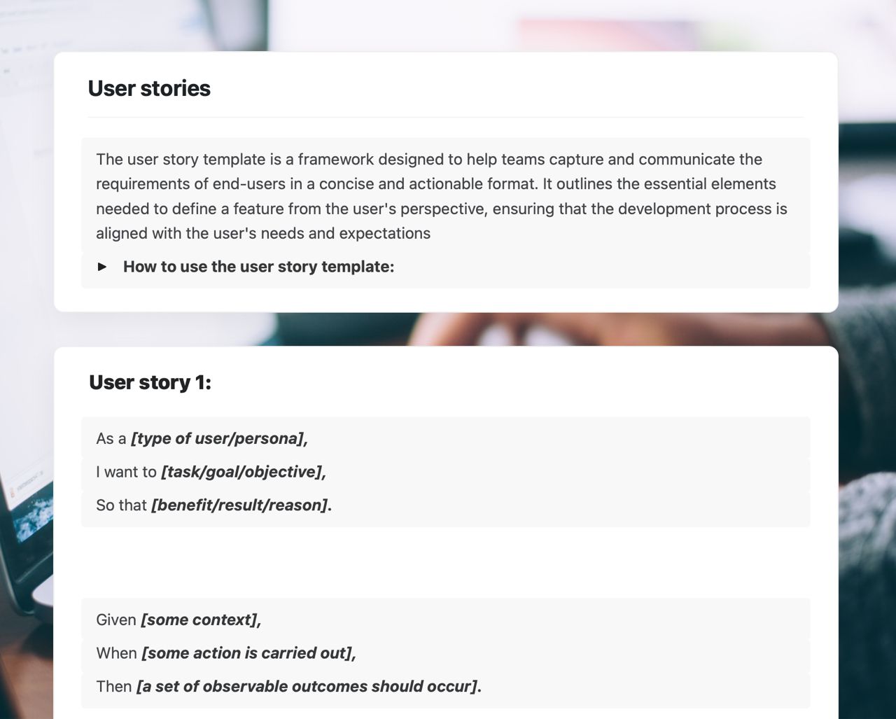 User stories | Free Template | Craft
