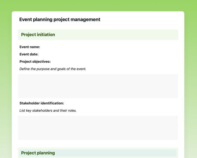 Craft Free Template: Event planning project management in craft